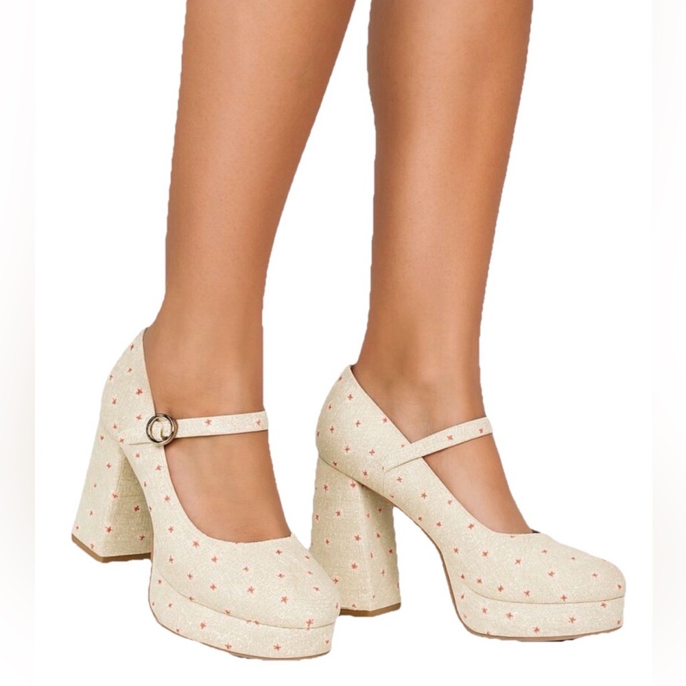 Madden Girl Shoes Mantel Cream Floral Mary Jane Platform Chunky Heel